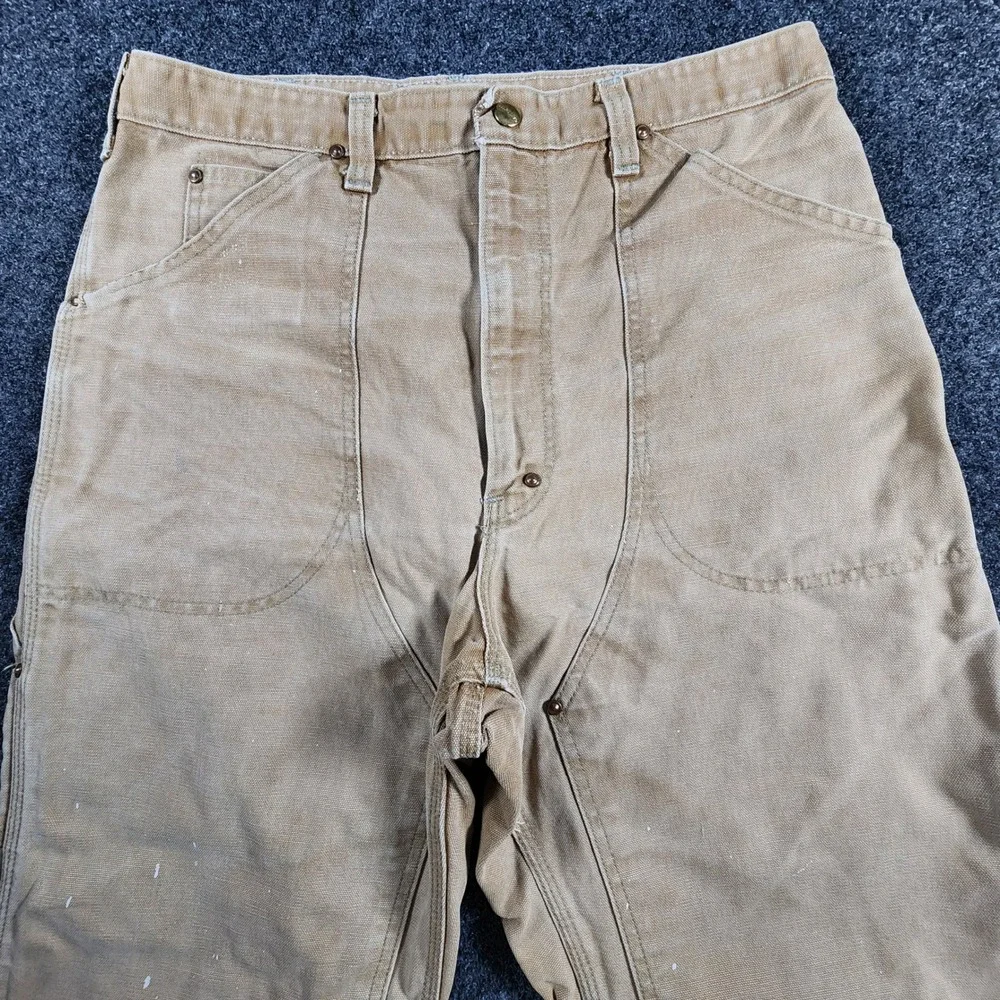 Vintage 80s Carhartt Double Knee Pants Mens 34x32 Tan USA Made Duck Canvas